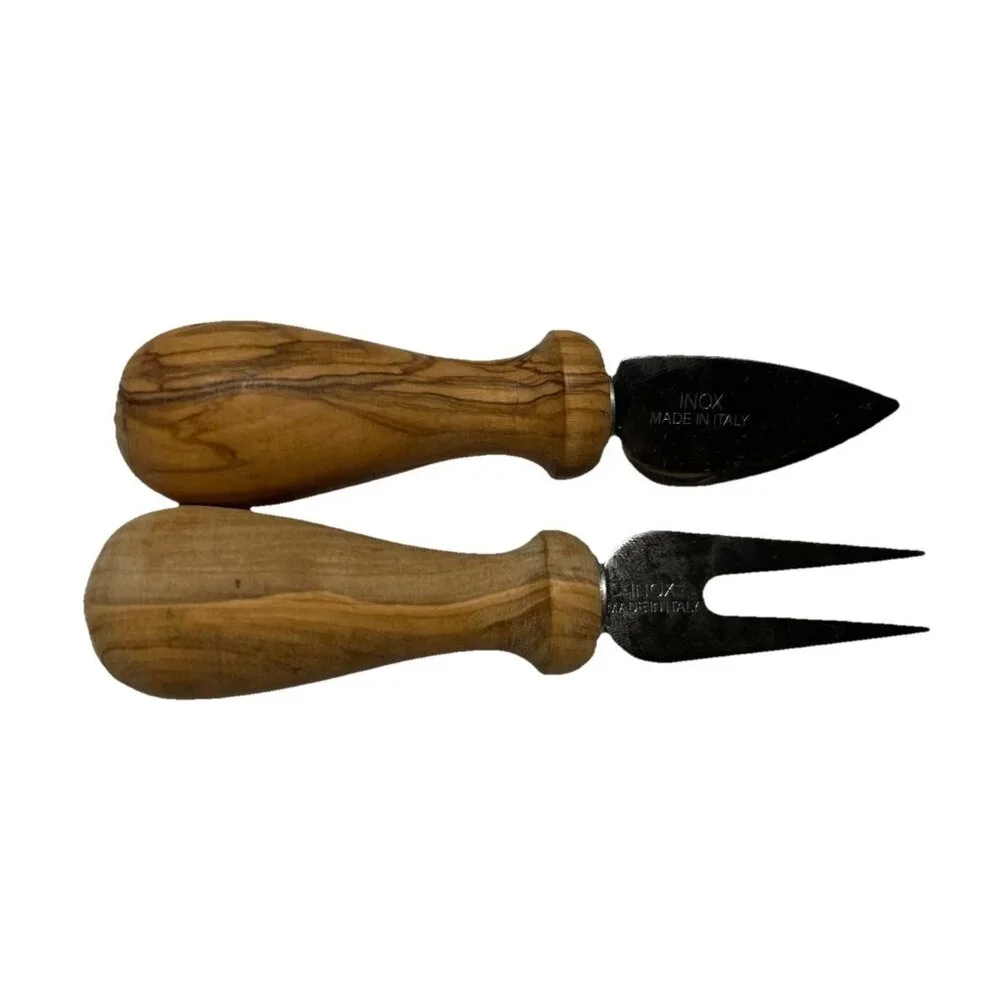 Olive Wood Cheese Knife Pick gift Set Mediterranean Italian Stainless Blade